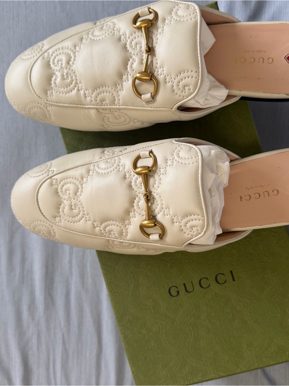 Gucci Cream Leather Horsebit Mules